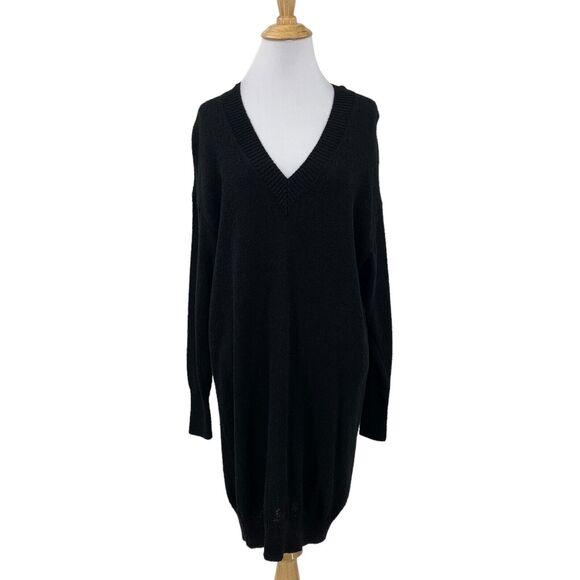 Zara Sweater Dress Women S Small Black V Neck Acrylic Nylon Blend Knit Oversized - Picture 1 of 16